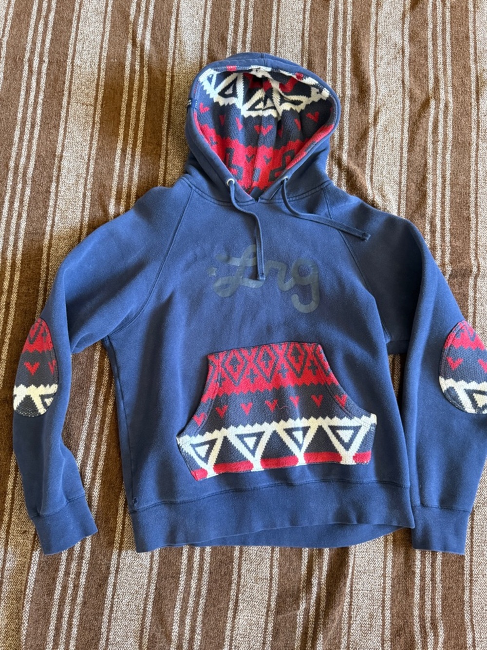 Navy LRG Hoodie with Red & White Fair Isle Accents